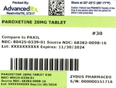 Label1 (Paroxetine 20mg 80425 0339 01)